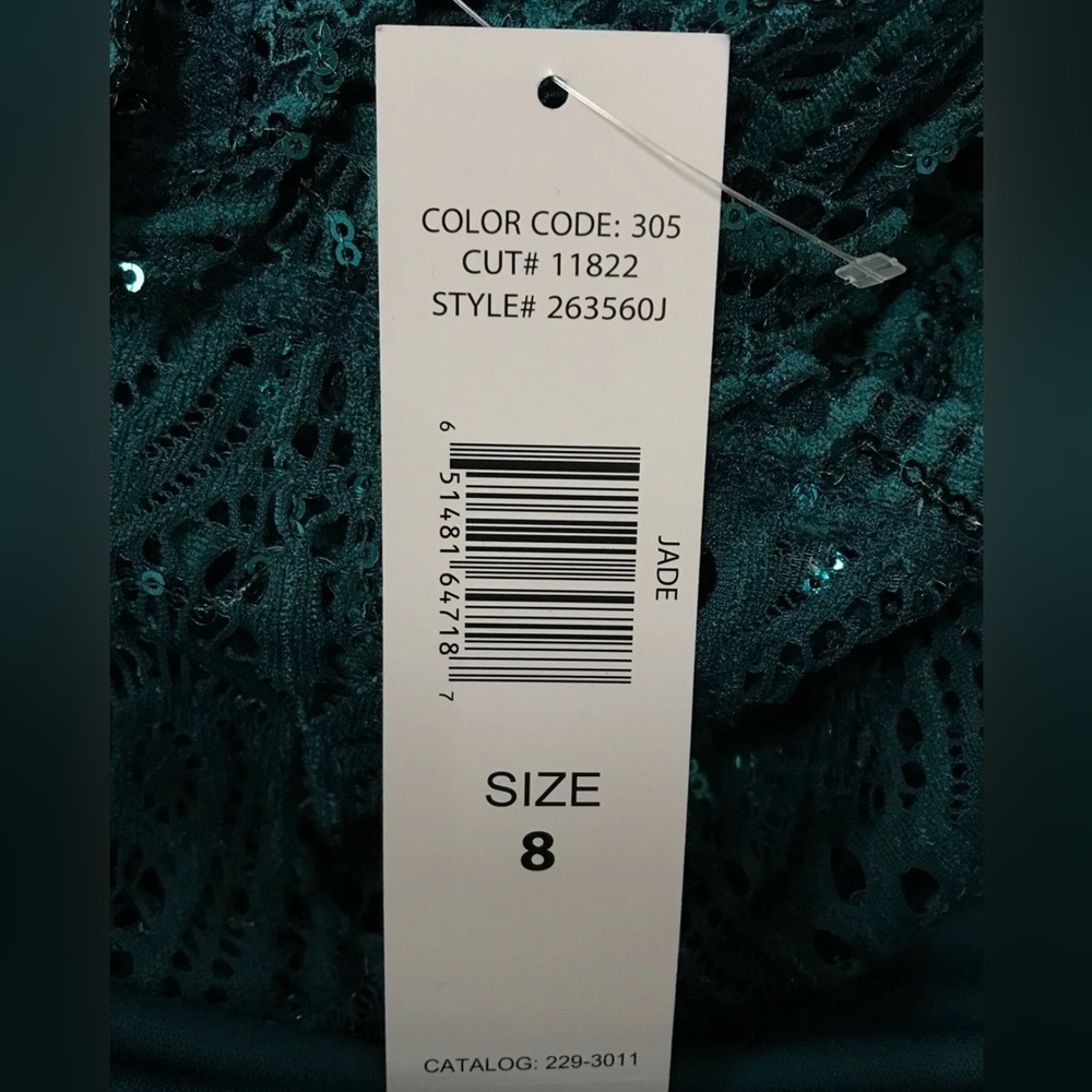 Women’s Formal Dress Blu Sage Green Long Sleeve Lace Sequin Gown Size 8 NWT - Picture 3 of 8